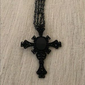 Long Cross black necklace